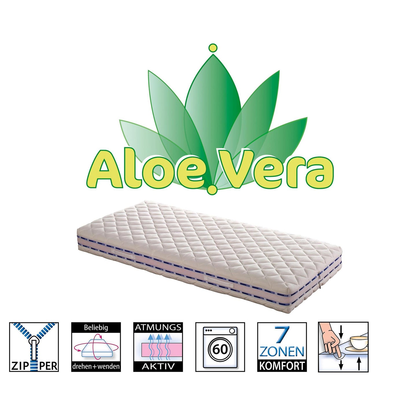 Betten-ABC Studio Lotus – 7-Zonen-Kaltschaum Matratze mit 3D-Würfelschnitt und Aloe Vera Bezug