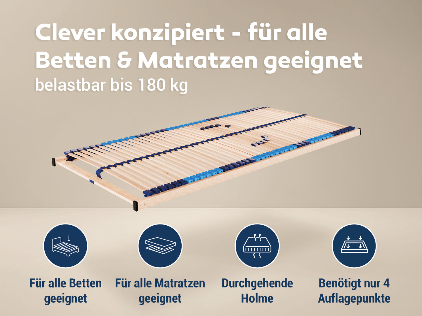 Superflex NV MZV – 7-Zonen-Lattenrost zur Selbstmontage, durchgehender Holm, 42 Leisten