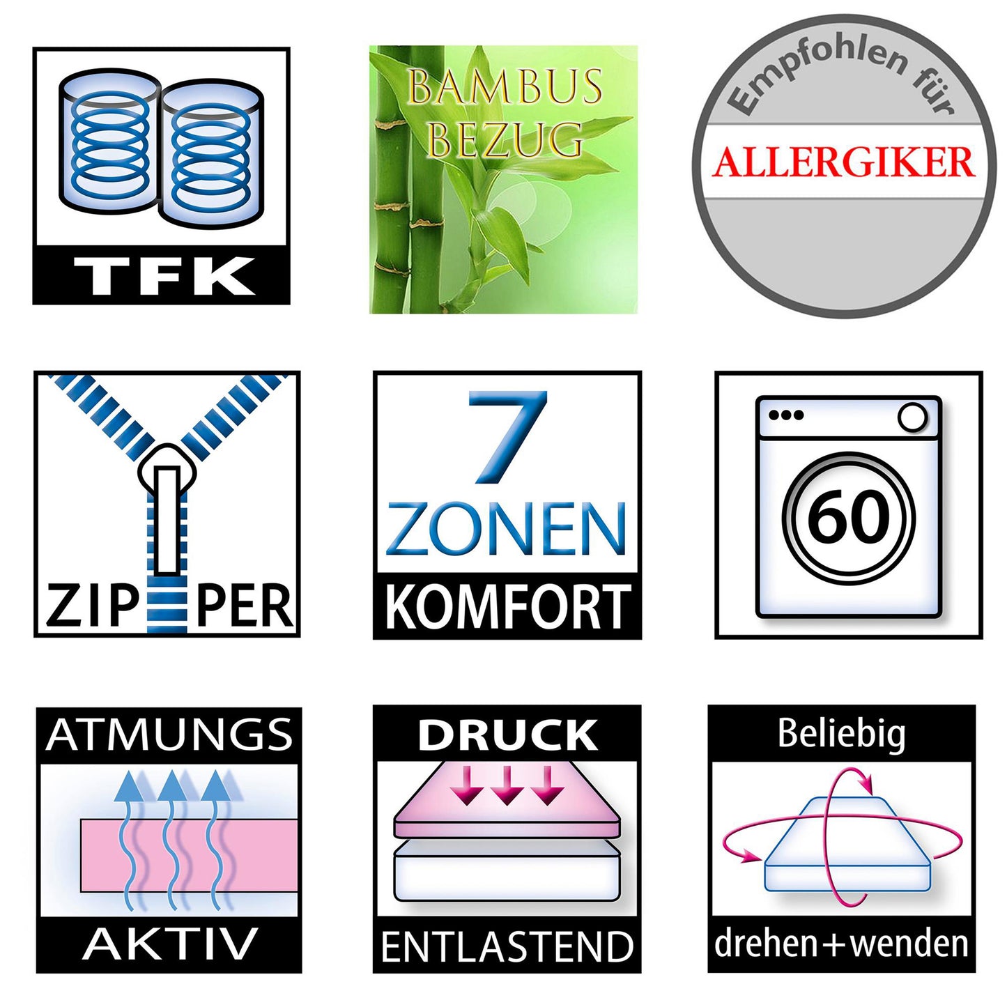 Betten-ABC ABC Spring – 7-Zonen- Taschenfederkernmatratze mit Bambus-Bezug