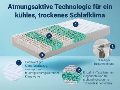 7-Zonen-Taschenfederkernmatratze Betten-ABC Taschenfederkernmatratze mit Klimabezug