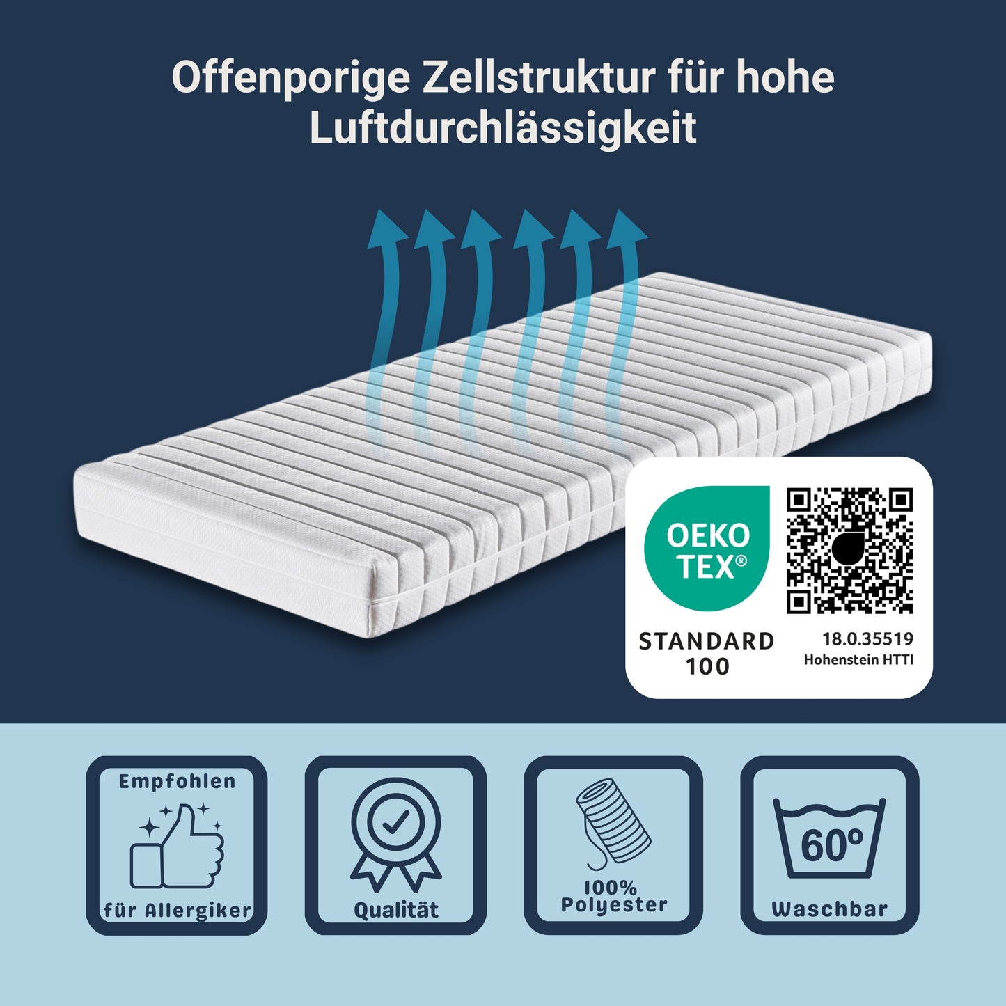 Betten-ABC Dream Spezial – Sondermaß-Kaltschaum- matratze mit 7 Zonen, Härtegrad 2,5, Höhe ca.13 cm