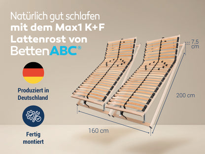 Betten-ABC Max1 K+F – fertig montierter Lattenrost mit Kopf- und Fußteilverstellung, Holm durchgehend