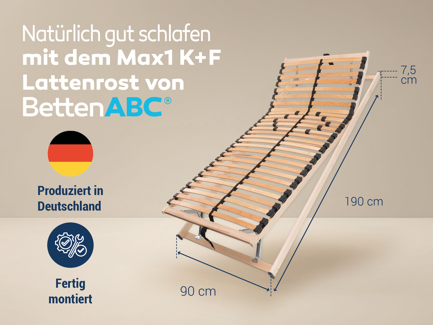 Betten-ABC Max1 K+F – fertig montierter Lattenrost mit Kopf- und Fußteilverstellung, Holm durchgehend