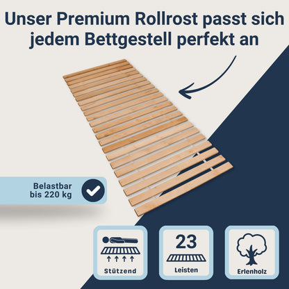 Betten-ABC Premium Rollrost, Stabiles Erlenholz, stabilem Erlenholz, belastbar bis ca. 220 kg