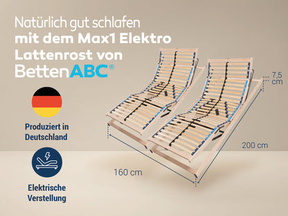Betten-ABC Max1 Elektro – Elektrischer Lattenrost mit Kopf- & Fußteilverstellung + Funkfernbedienung