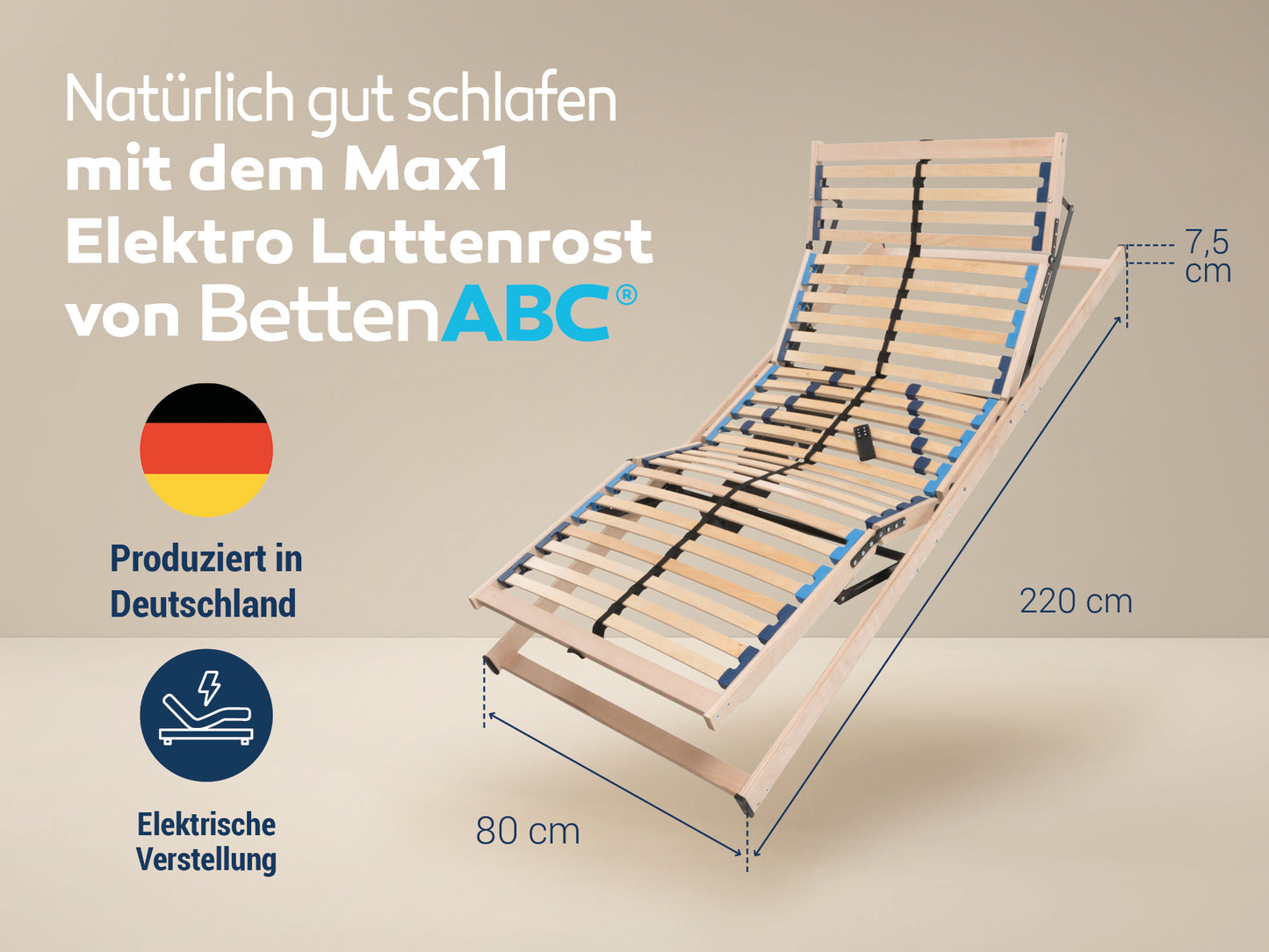 Betten-ABC Max1 Elektro – Elektrischer Lattenrost mit Kopf- & Fußteilverstellung + Funkfernbedienung