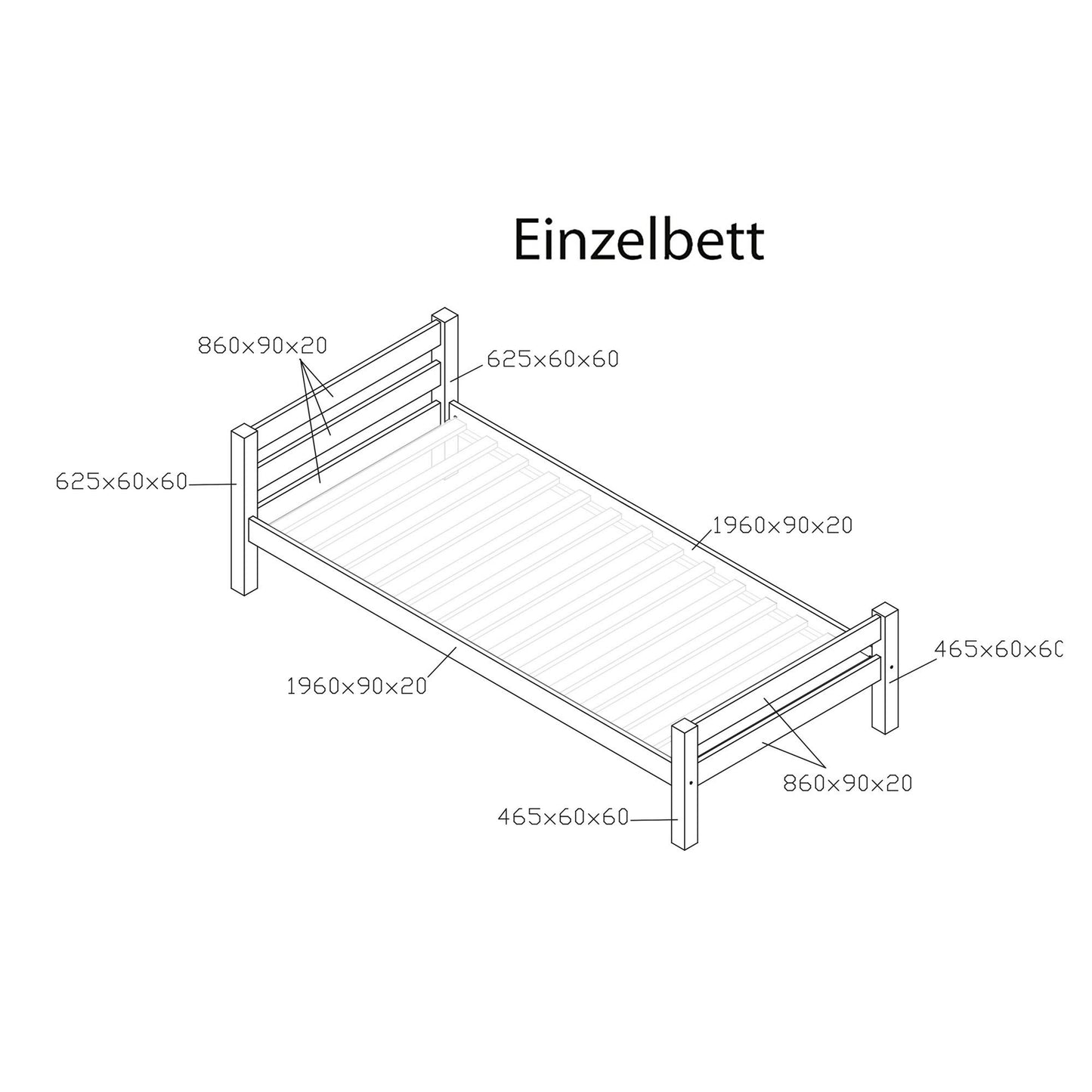 Bubema Bambi – Einzelbett aus massiver Buche, natur geölt, 90x200 cm