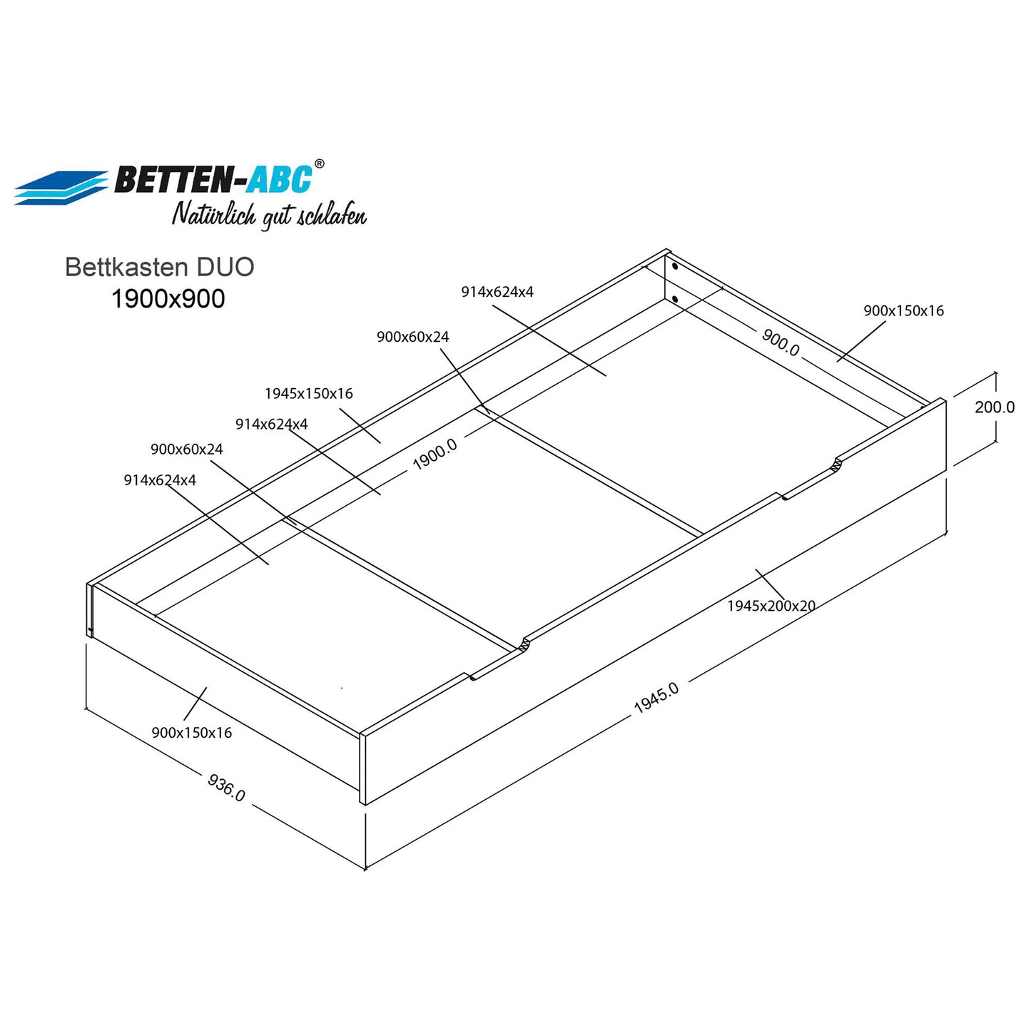 Bubema Duo – Bett mit Bettkasten aus massiver Buche, inkl. Rollrost