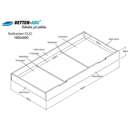Bubema Duo – Bett mit Bettkasten aus massiver Buche, inkl. Rollrost