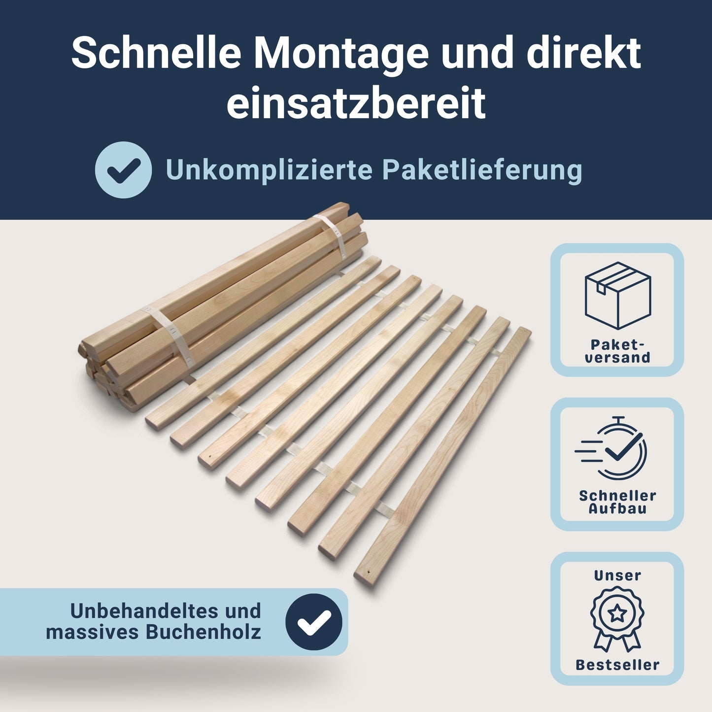 Madera XXL – Rollrost mit 23 extra stabilen Leisten aus massivem Buchenholz, belastbar bis ca. 280 kg