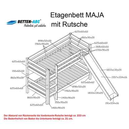 Bubema Malu – Kinder Etagenbett/Hochbett, Buche massiv, mit oder ohne Rutsche, natur oder weiß
