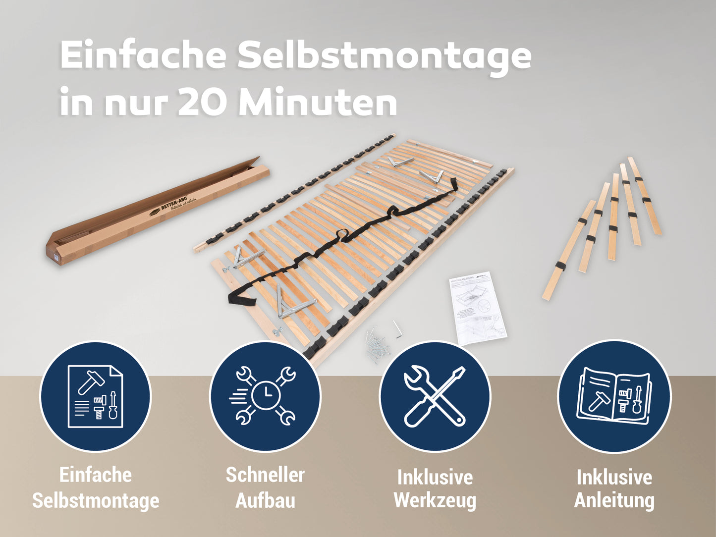 Betten-ABC Max1 K+F – Lattenrost zur Selbstmontage mit Kopf- und Fußteilverstellung, Holm durchgehend