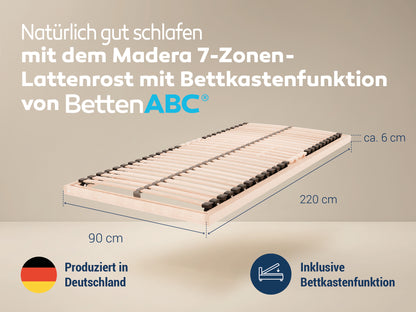 Madera Lattenrost für Bettkastenfunktion – 7-Zonen, 28 Federleisten, Birkenschichtholz