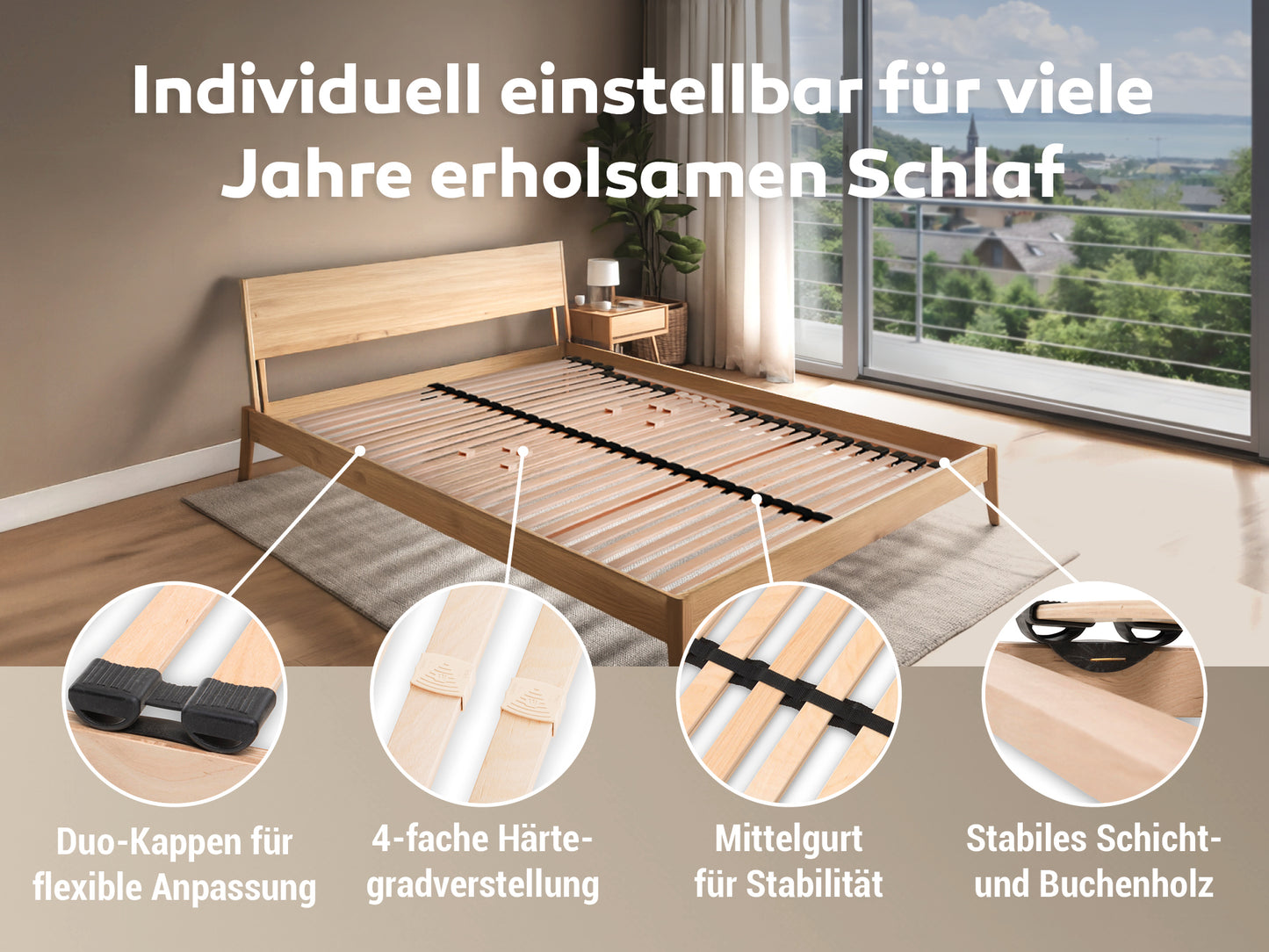 Madera Lattenrost für Bettkastenfunktion – 7-Zonen, 28 Federleisten, Birkenschichtholz