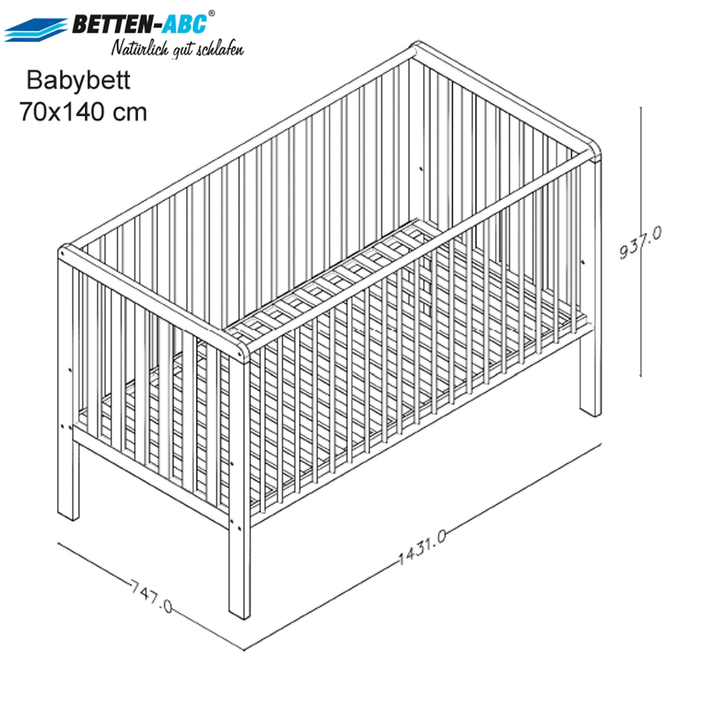Bubema Nils 2.0 - Babybett aus massiver Buche, zwei Farben, 70x140 cm