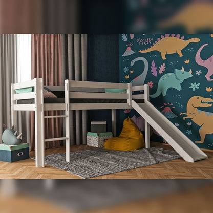 Bubema Sam Kinder Hochbett, Buche oder ohne Rutsche, natur oder weiß lackiert