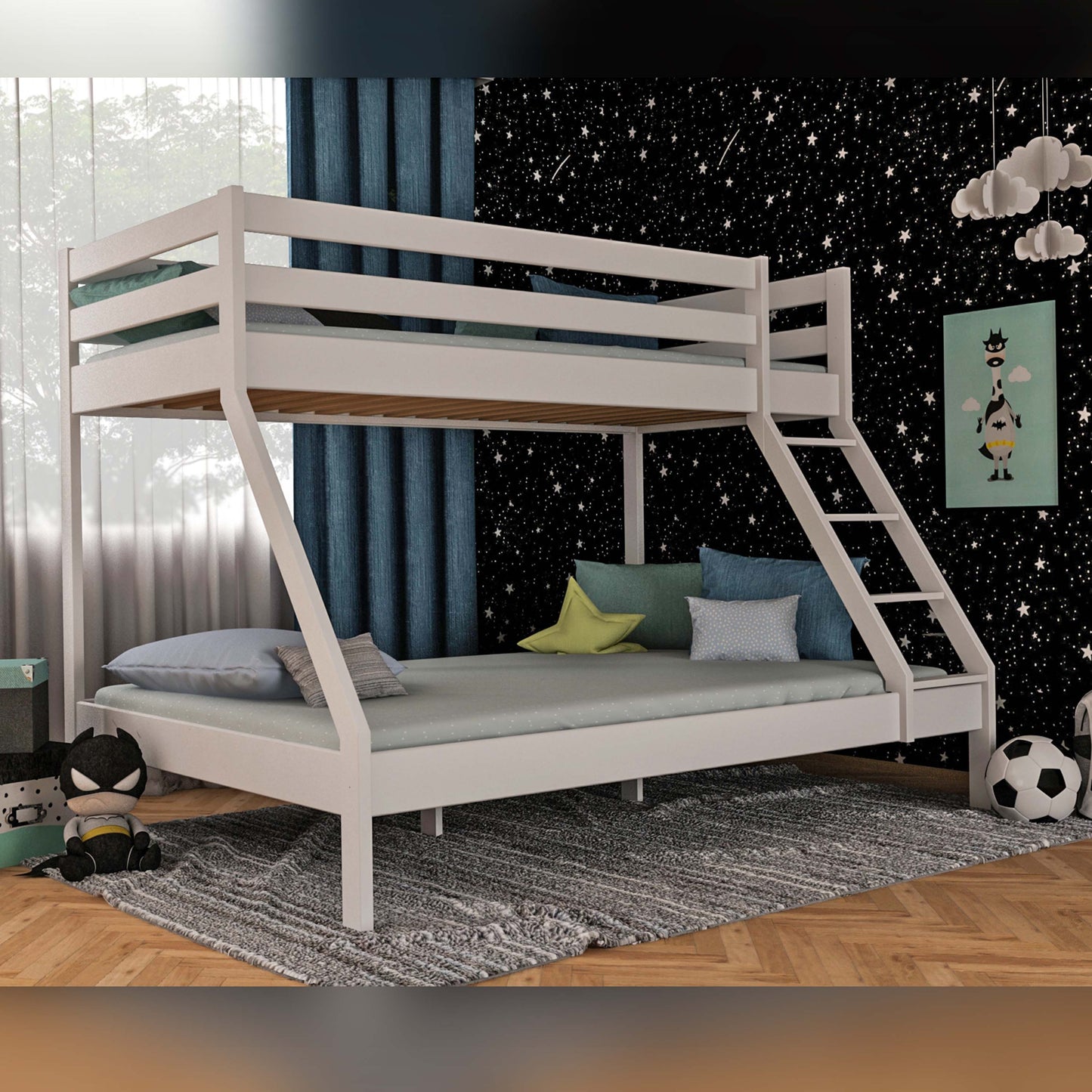 Bubema Maxi – Kinder Etagenbett/Hochbett, Buche massiv, natur oder weiß lackiert
