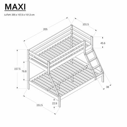 Bubema Maxi – Kinder Etagenbett/Hochbett, Buche massiv, natur oder weiß lackiert