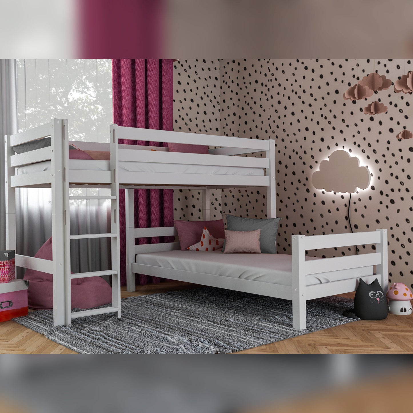 Bubema Loki Kinder Etagenbett / Hochbett, Buche Buche massiv, natur oder weiß lackiert