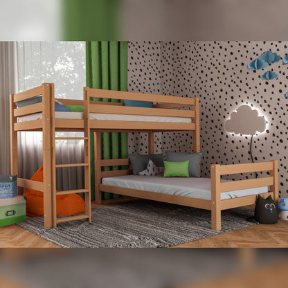 Bubema Loki Kinder Etagenbett / Hochbett, Buche Buche massiv, natur oder weiß lackiert