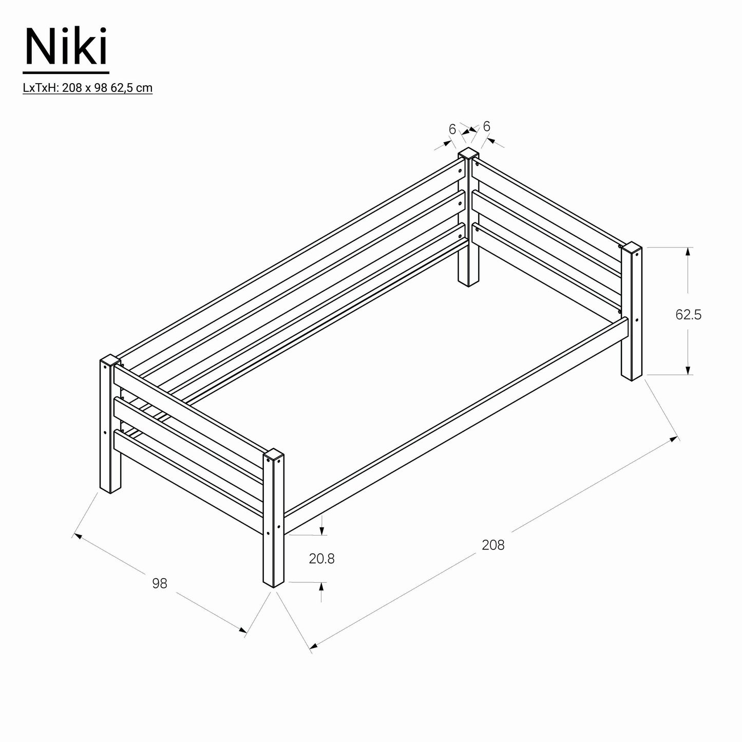 Bubema Niki – Kinder Einzelbett/Sofabett, Buche massiv, natur oder weiß lackiert