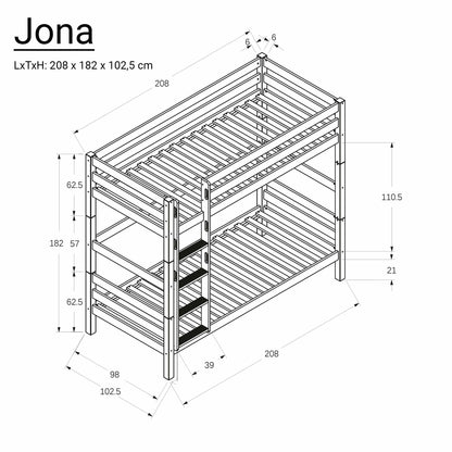 Bubema Jona – Kinder Etagenbett/Hochbett, Buche massiv, natur oder weiß lackiert