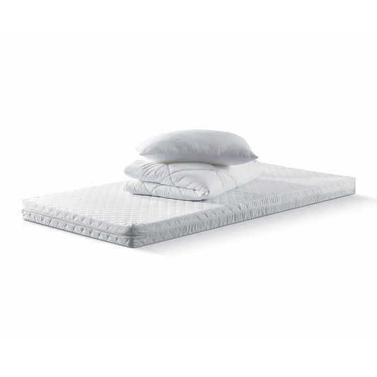 Betten-ABC Komplettset Basic – Kaltschaummatratze 90x200, Microfaser-Steppbett und -Kissen, waschbar