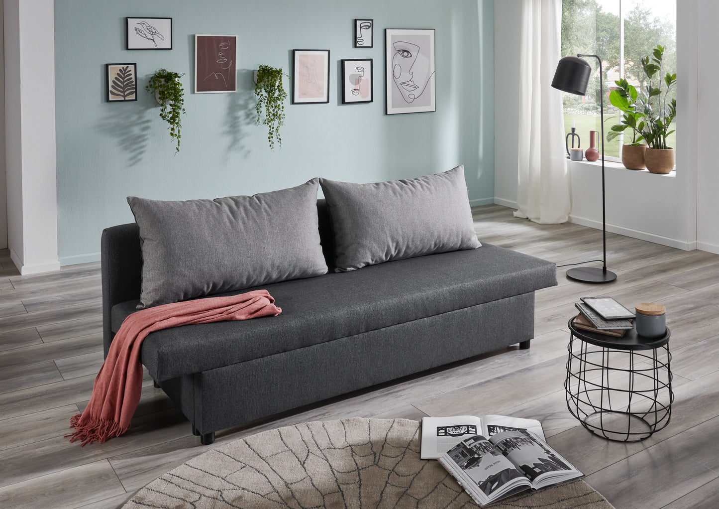 Betten-ABC Trendy - Klappsofa mit Schlaffunktion inklusive zweifarbige Rückenkissen