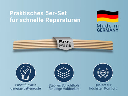 Ersatz Federholzleisten aus Schichtholz im 5er Set passend für viele gängige Lattenroste