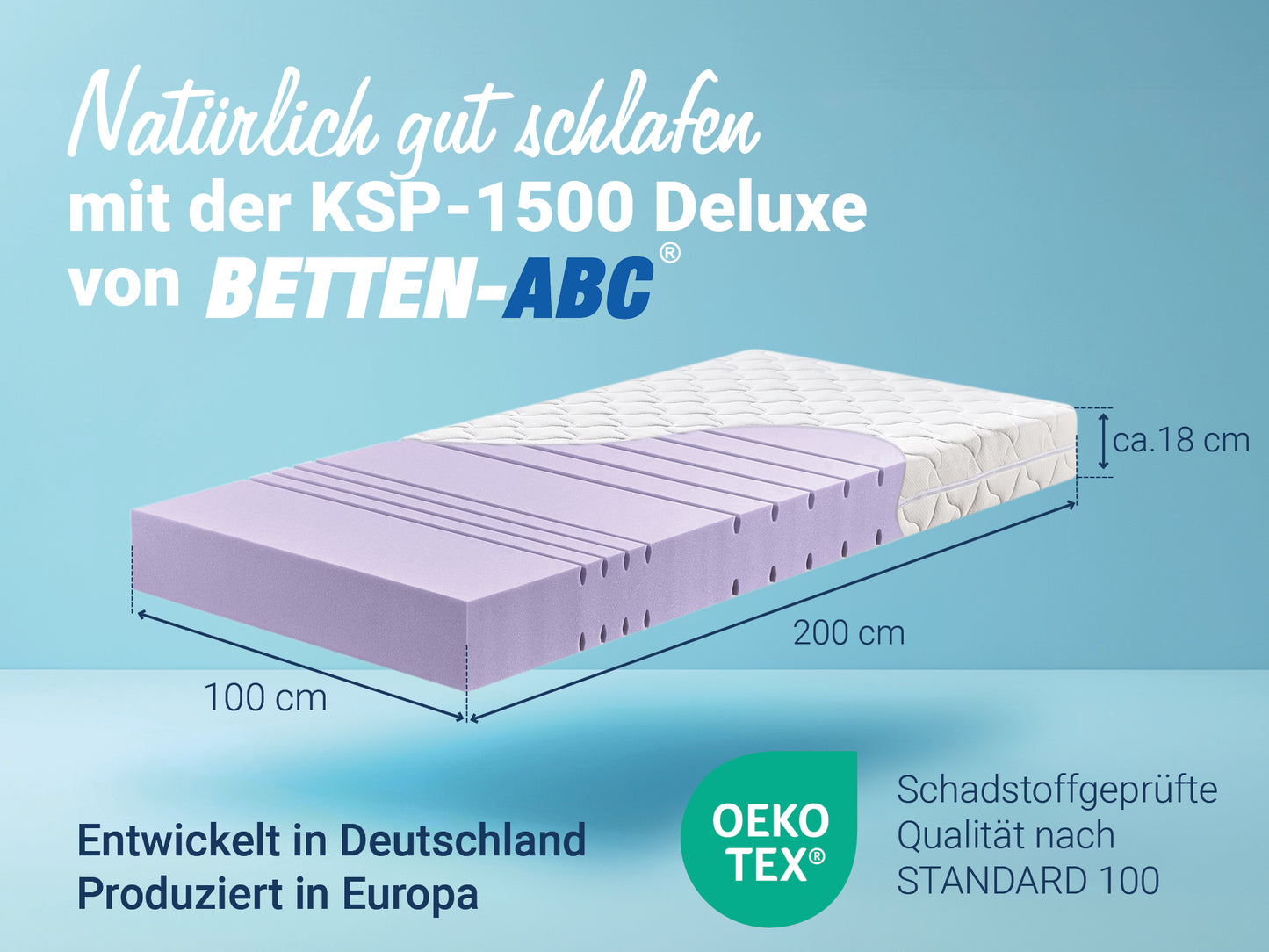 Betten-ABC KSP-1500 Deluxe -Kaltschaummatratze mit komfortablen 7 Zonen und Klimafaserbezug