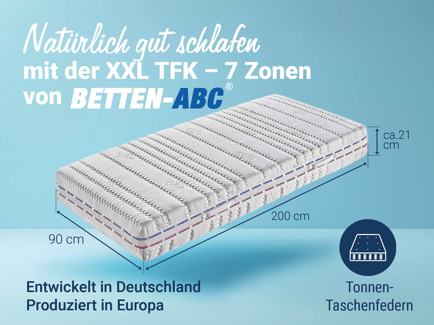 Betten-ABC XXL TFK – 7-Zonen-Taschenfederkern- matratze, mit CoolLife-Bezug, Härtegrad H4