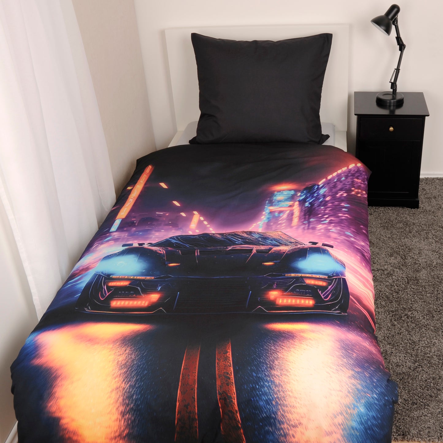 Herding „NEON CAR" - Bettwäsche mit Wendemotiv, 100% Polyester, 135 x 200 cm + 80 x 80 cm