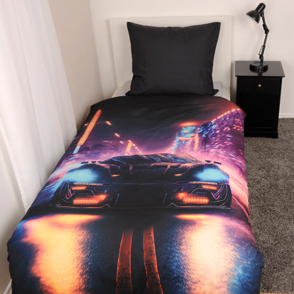 Herding „NEON CAR" - Bettwäsche mit Wendemotiv, 100% Polyester, 135 x 200 cm + 80 x 80 cm
