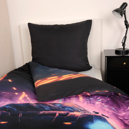 Herding „NEON CAR" - Bettwäsche mit Wendemotiv, 100% Polyester, 135 x 200 cm + 80 x 80 cm