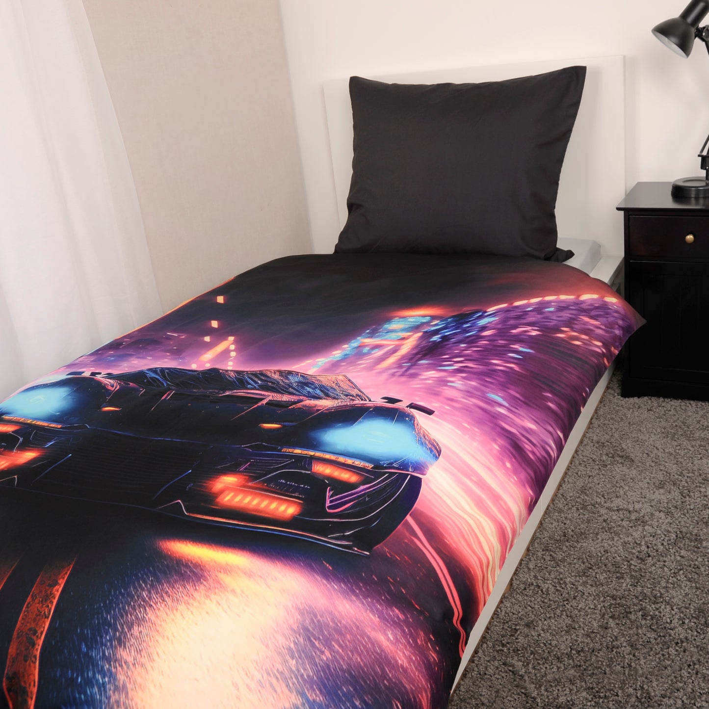 Herding „NEON CAR" - Bettwäsche mit Wendemotiv, 100% Polyester, 135 x 200 cm + 80 x 80 cm