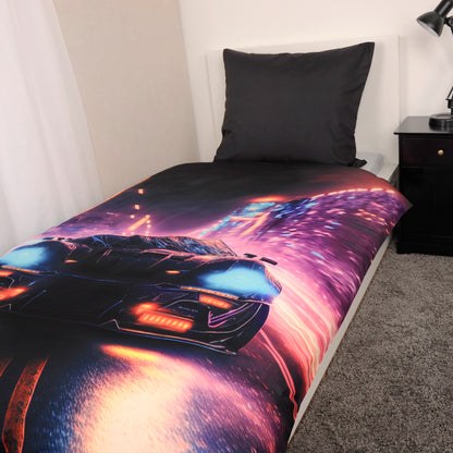 Herding „NEON CAR" - Bettwäsche mit Wendemotiv, 100% Polyester, 135 x 200 cm + 80 x 80 cm