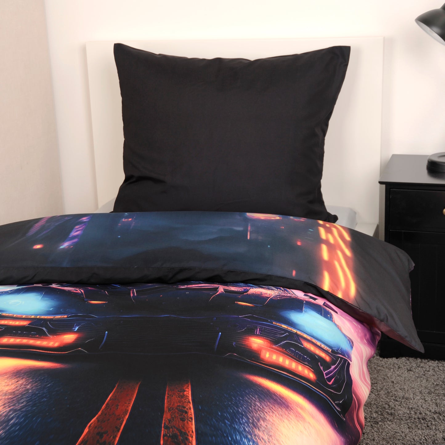 Herding „NEON CAR" - Bettwäsche mit Wendemotiv, 100% Polyester, 135 x 200 cm + 80 x 80 cm