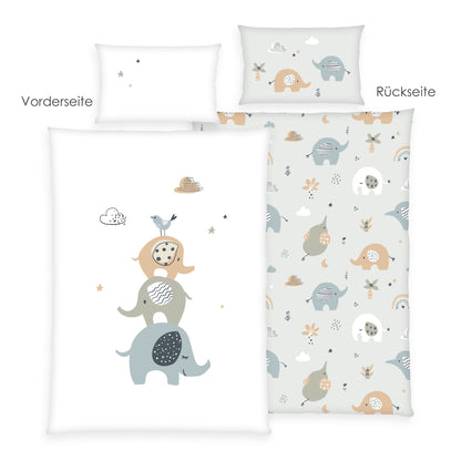 Herding Baby ELEPHANTS - Renforcé Bettwäsche mit Wendemotiv, 100% Baumwolle, 100 x 135 cm