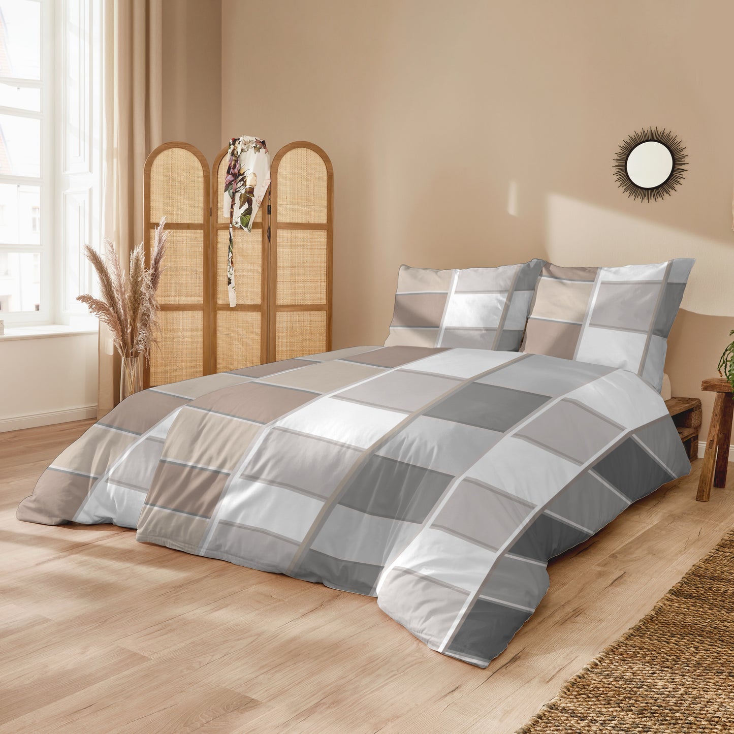 H.G. Hahn - Mako-Satin-Bettwäsche, 135 x 200 cm im Karo-Design, 100% Baumwolle