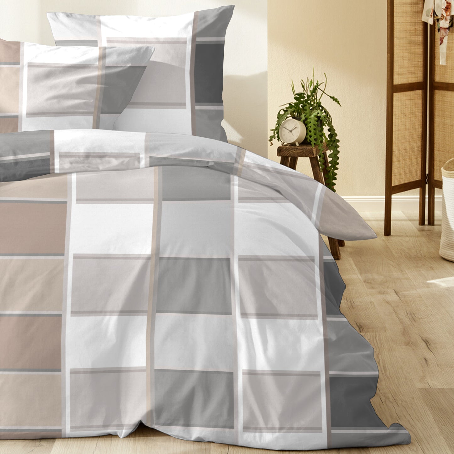 H.G. Hahn - Mako-Satin-Bettwäsche, 135 x 200 cm im Karo-Design, 100% Baumwolle
