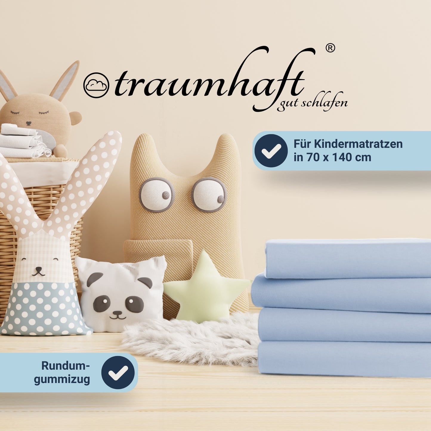 Traumhaft gut schlafen Spannbetttuch für Kinder, 100% Baumwolle, 70x140 cm, versch. Farben