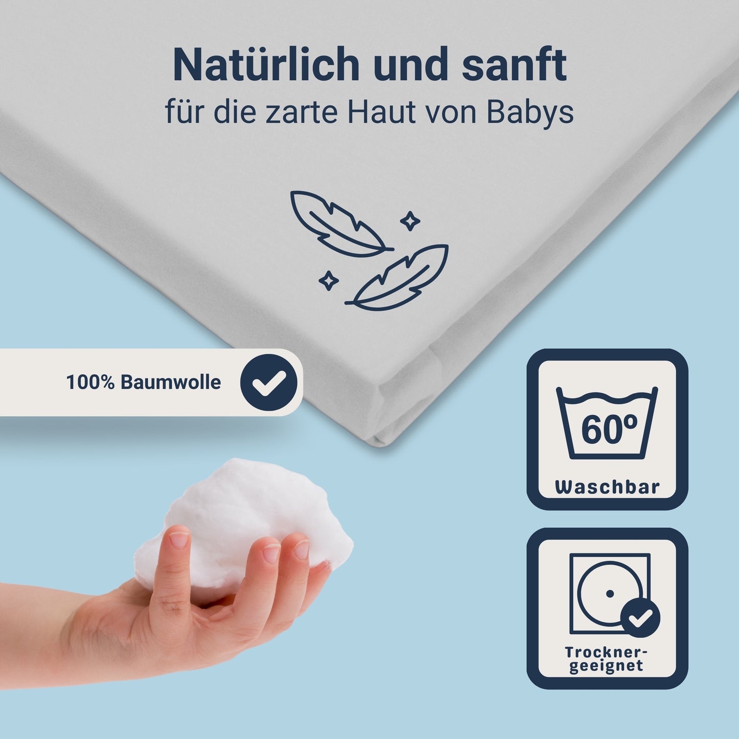 Traumhaft gut schlafen Spannbetttuch für Kinder, 100% Baumwolle, 70x140 cm, versch. Farben