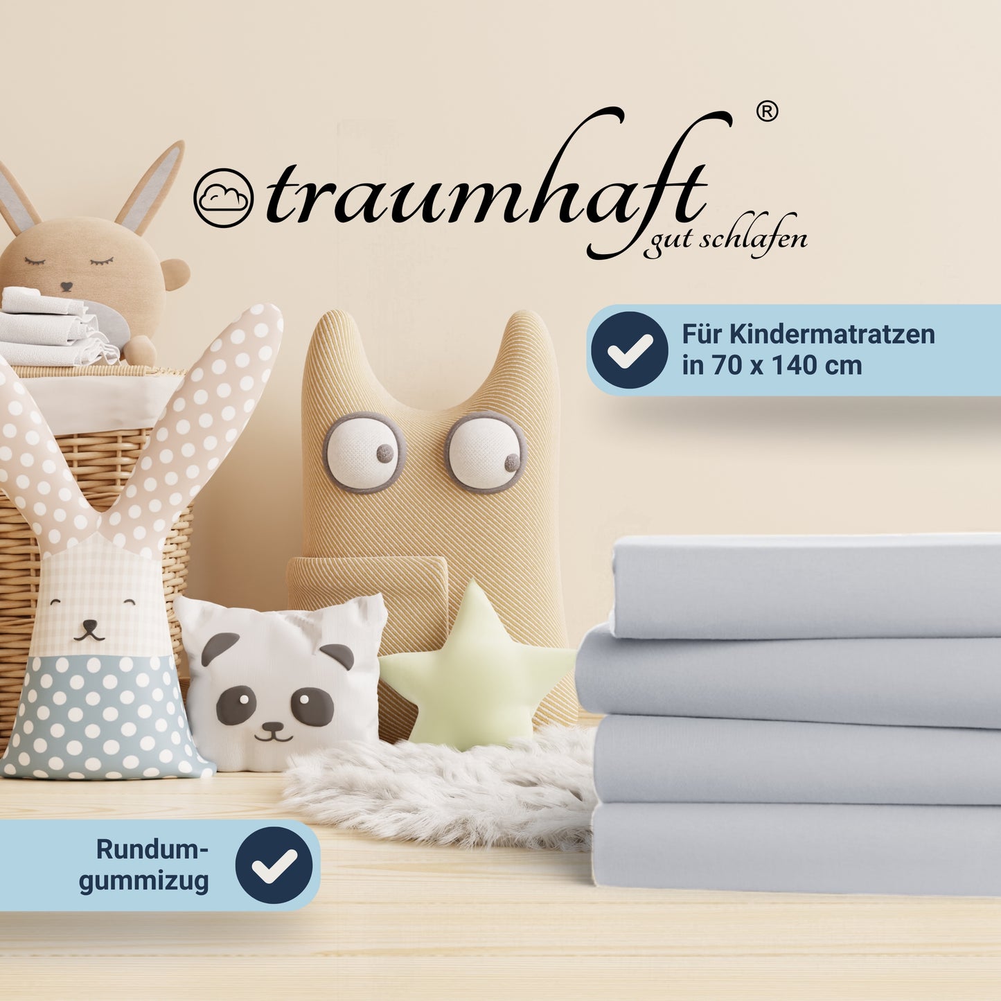 Traumhaft gut schlafen Spannbetttuch für Kinder, 100% Baumwolle, 70x140 cm, versch. Farben