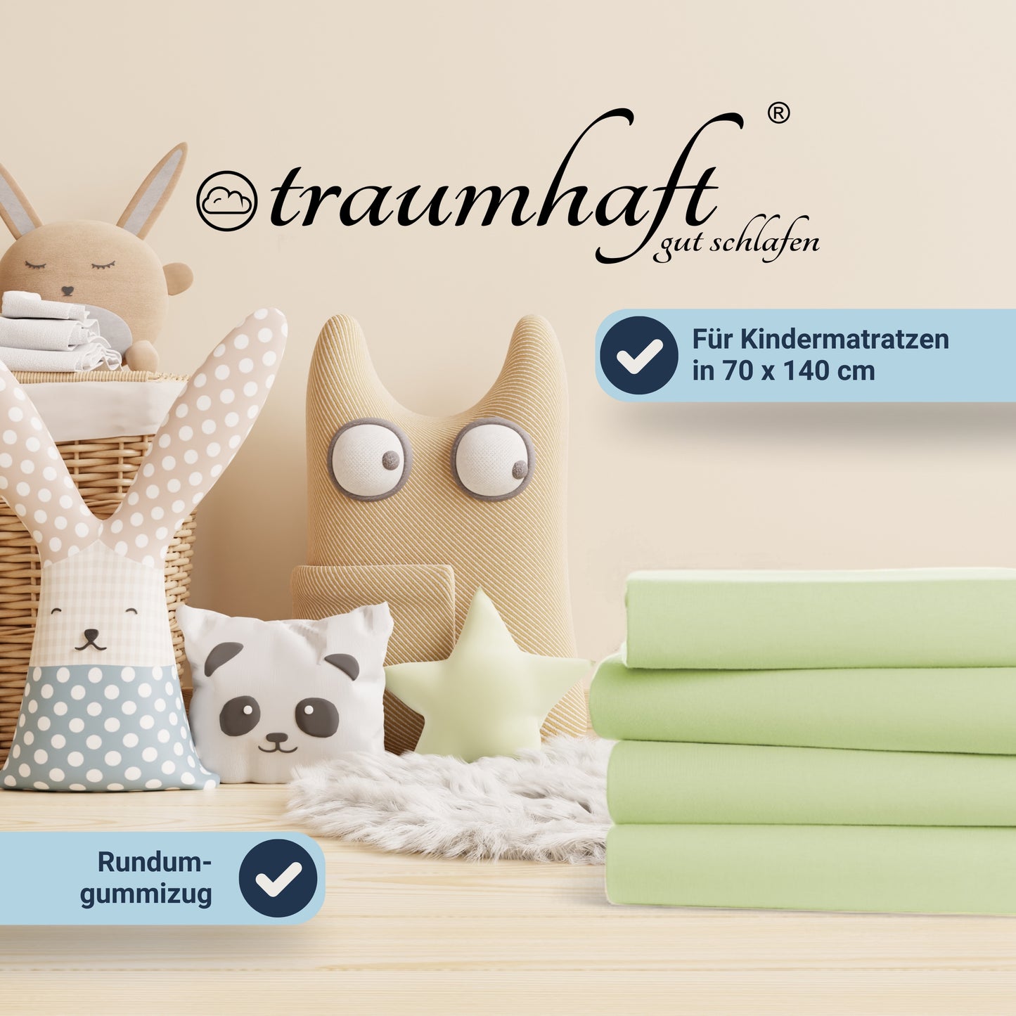 Traumhaft gut schlafen Spannbetttuch für Kinder, 100% Baumwolle, 70x140 cm, versch. Farben