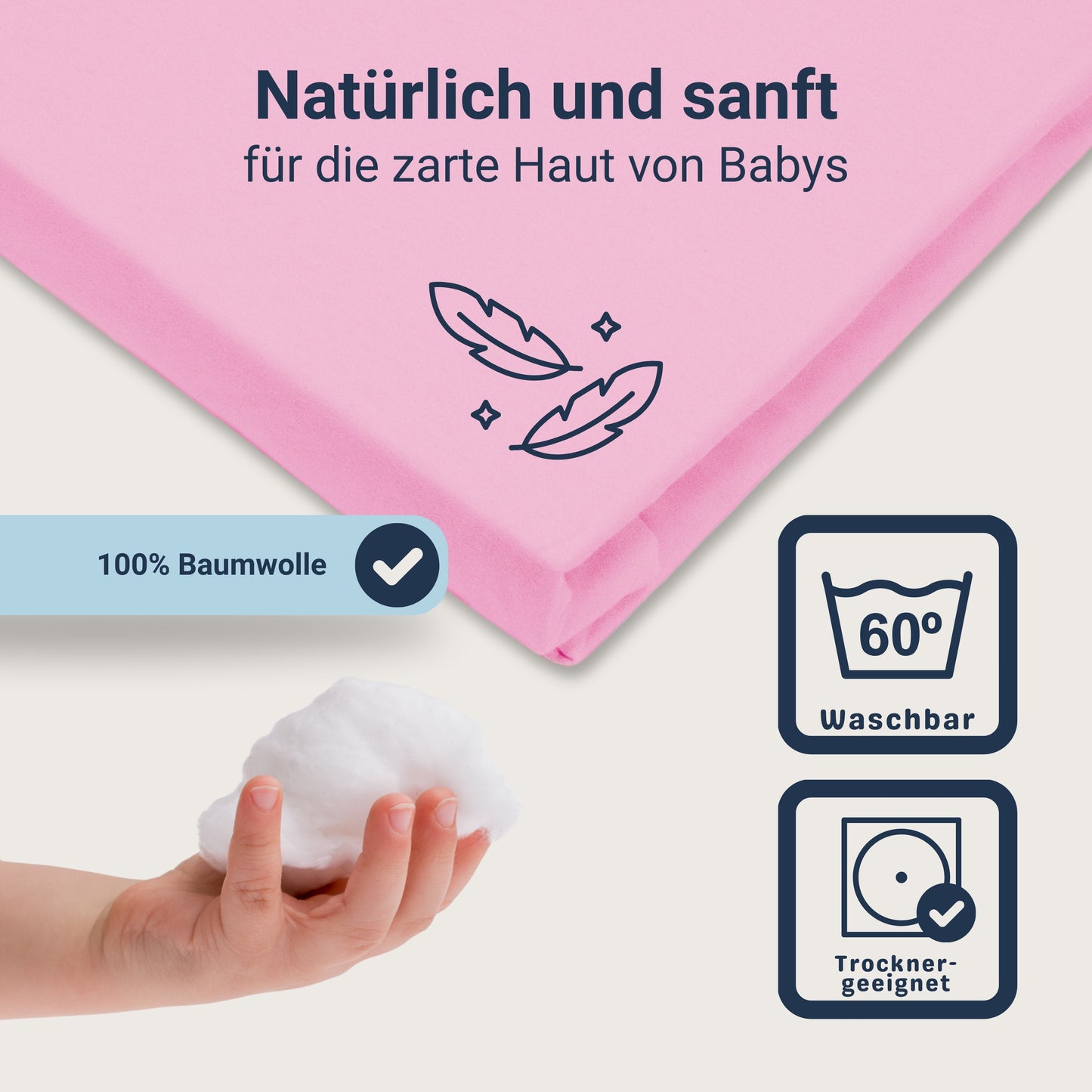 Traumhaft gut schlafen Spannbetttuch für Kinder, 100% Baumwolle, 70x140 cm, versch. Farben
