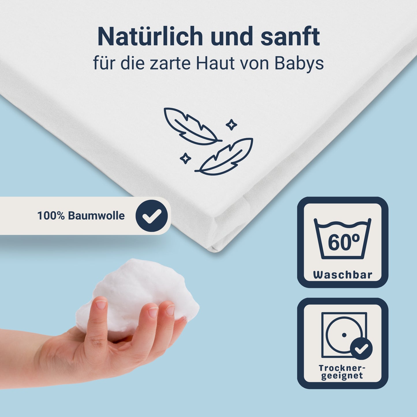 Traumhaft gut schlafen Spannbetttuch für Kinder, 100% Baumwolle, 70x140 cm, versch. Farben