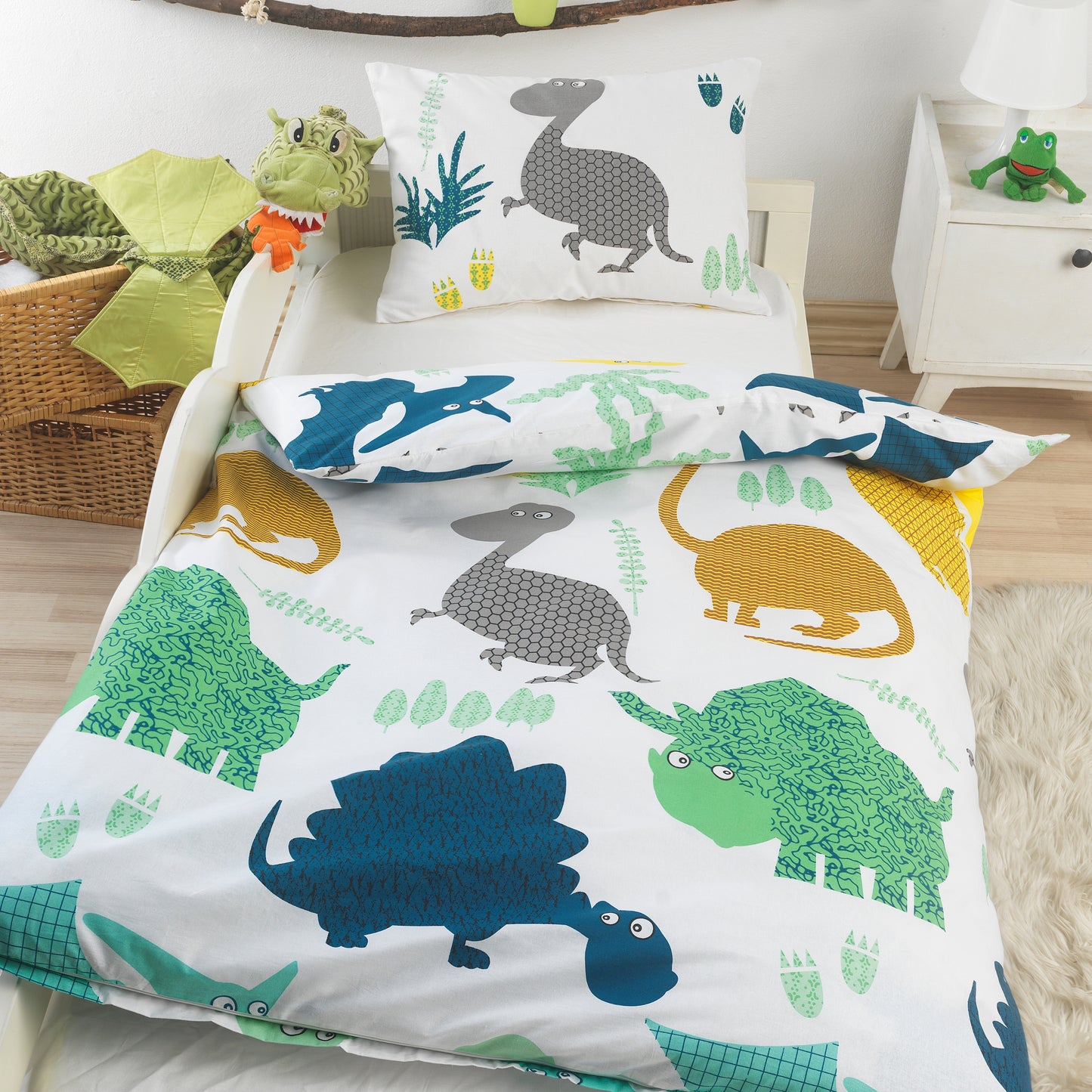 Baby Bettwäsche DINOWELT - Renforcé-Qualität aus 100 % Baumwolle, 100x135 cm