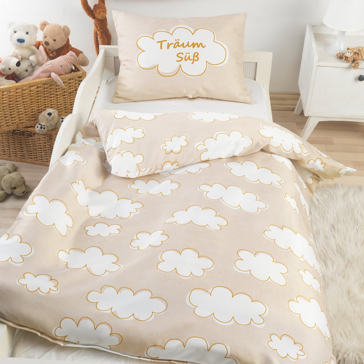 Baby Bettwäsche WÖLKCHEN - Renforcé-Qualität aus 100 % Baumwolle, 100x135 cm