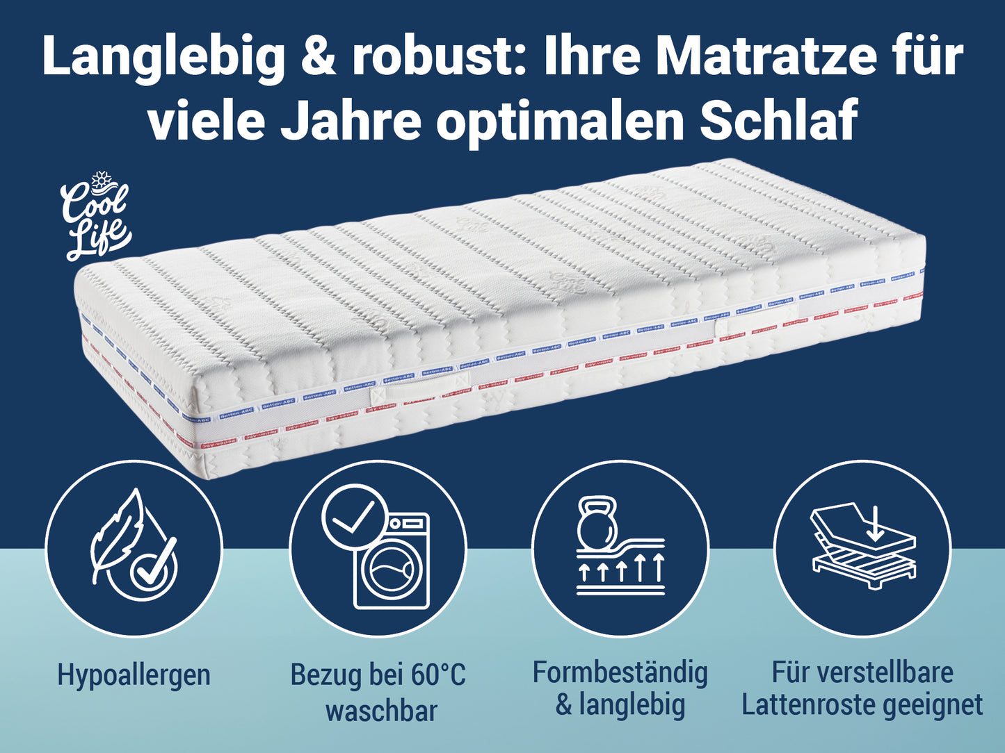 Betten-ABC XXL TFK – 7-Zonen-Taschenfederkern- matratze, mit CoolLife-Bezug, Härtegrad H4