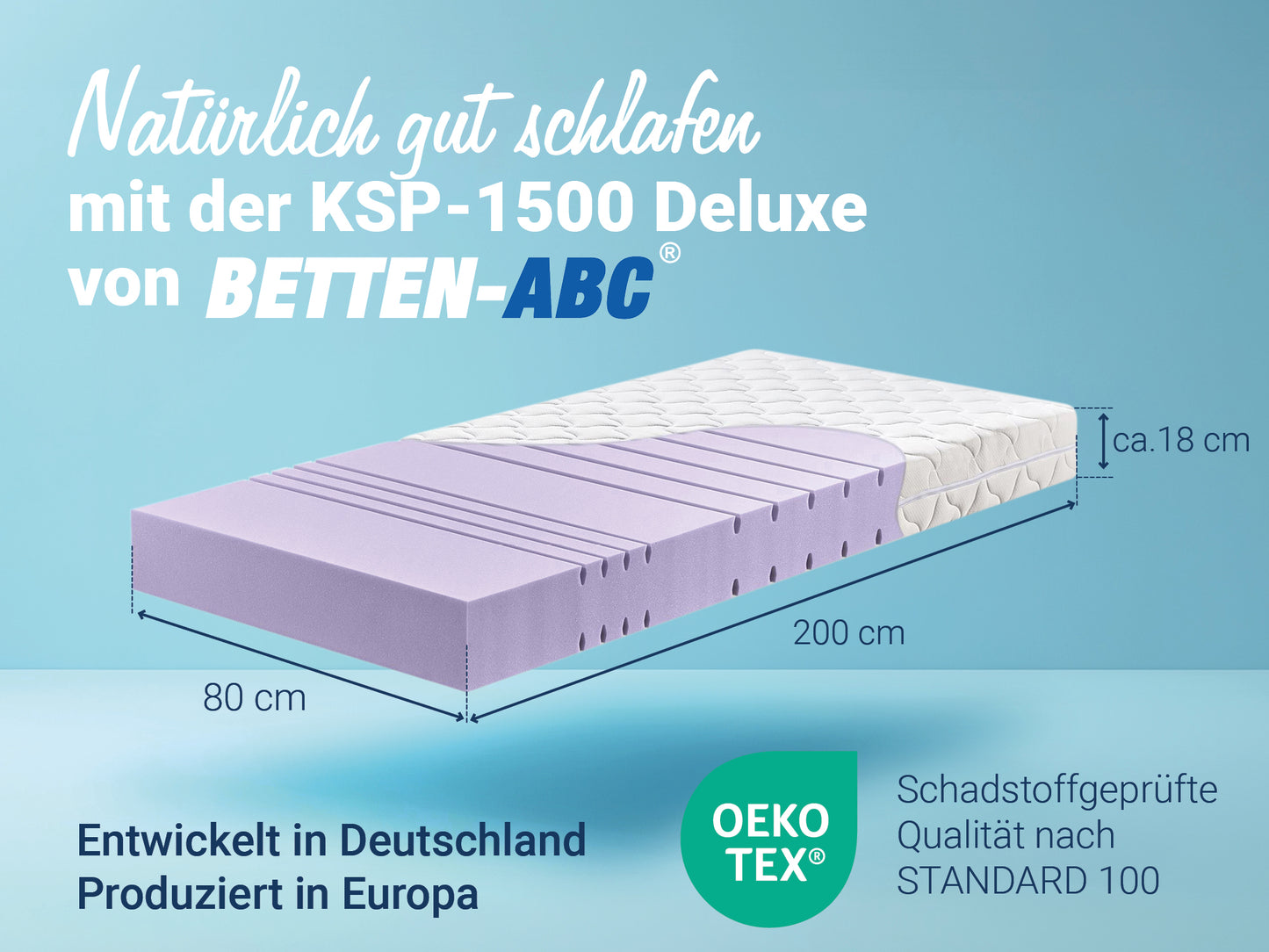 Betten-ABC KSP-1500 Deluxe -Kaltschaummatratze mit komfortablen 7 Zonen und Klimafaserbezug
